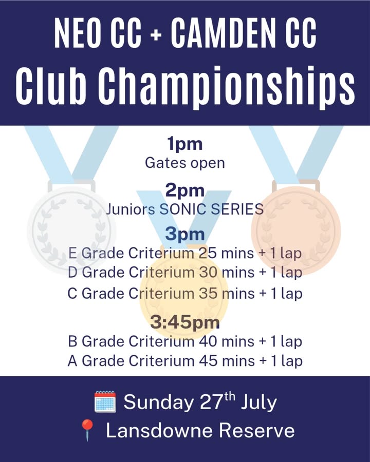 At the conclusion of the Juniors Sonic Series, @camdencycleclub will ride alongside @neo.cycling, competing for their respective club championship titles.
For more information, visit our website via the link in our bio or send us a DM.
Hope to see you there 🚴♀️