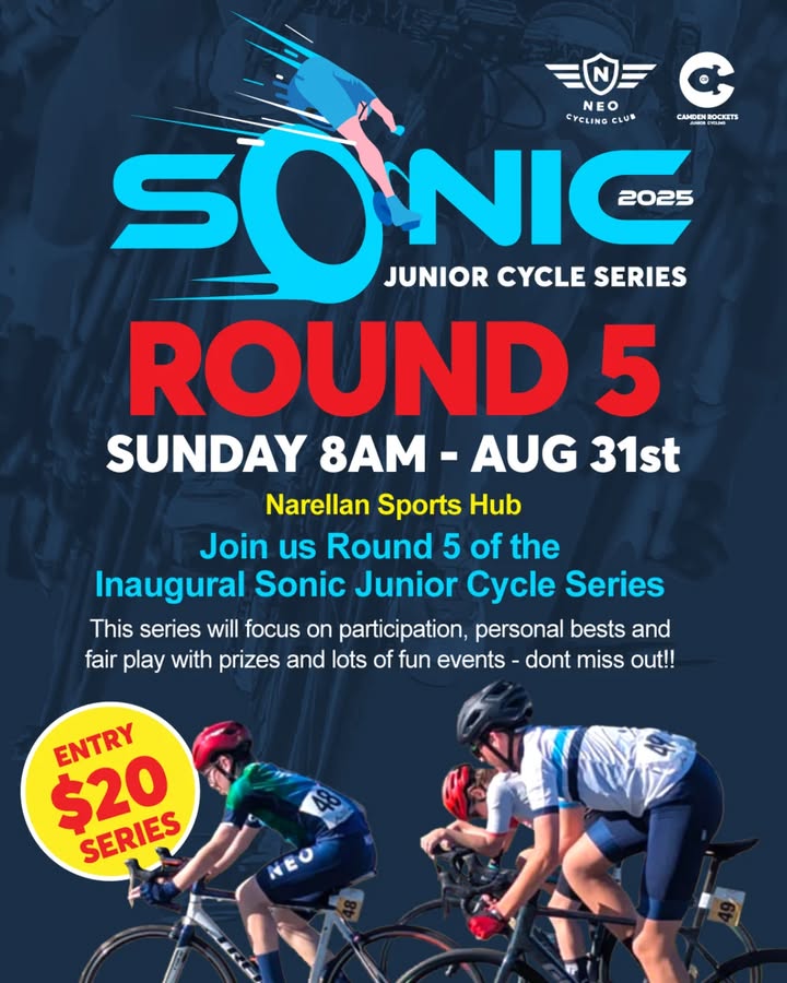 Round 5 this Sunday!
📍Narellan Sports Hub
🕗 8AM
👕 ALL clubs welcome
See you there 🚴♀️